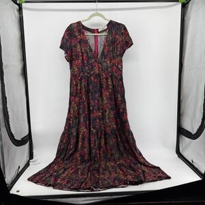 Floral V-Neck Maxi Dress in Burgundy and Black